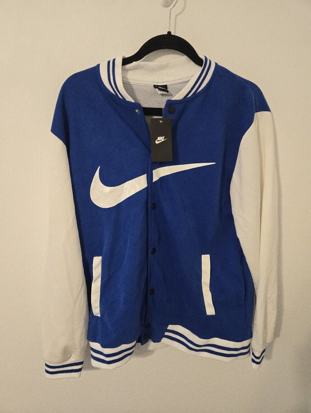 Nike Varsity Jacket Mens Large Blue White Swoosh NWT